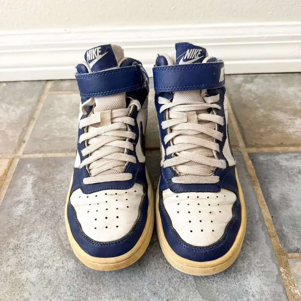 Nike Court Borough Mid Navy White Youth Boys Size 5Y